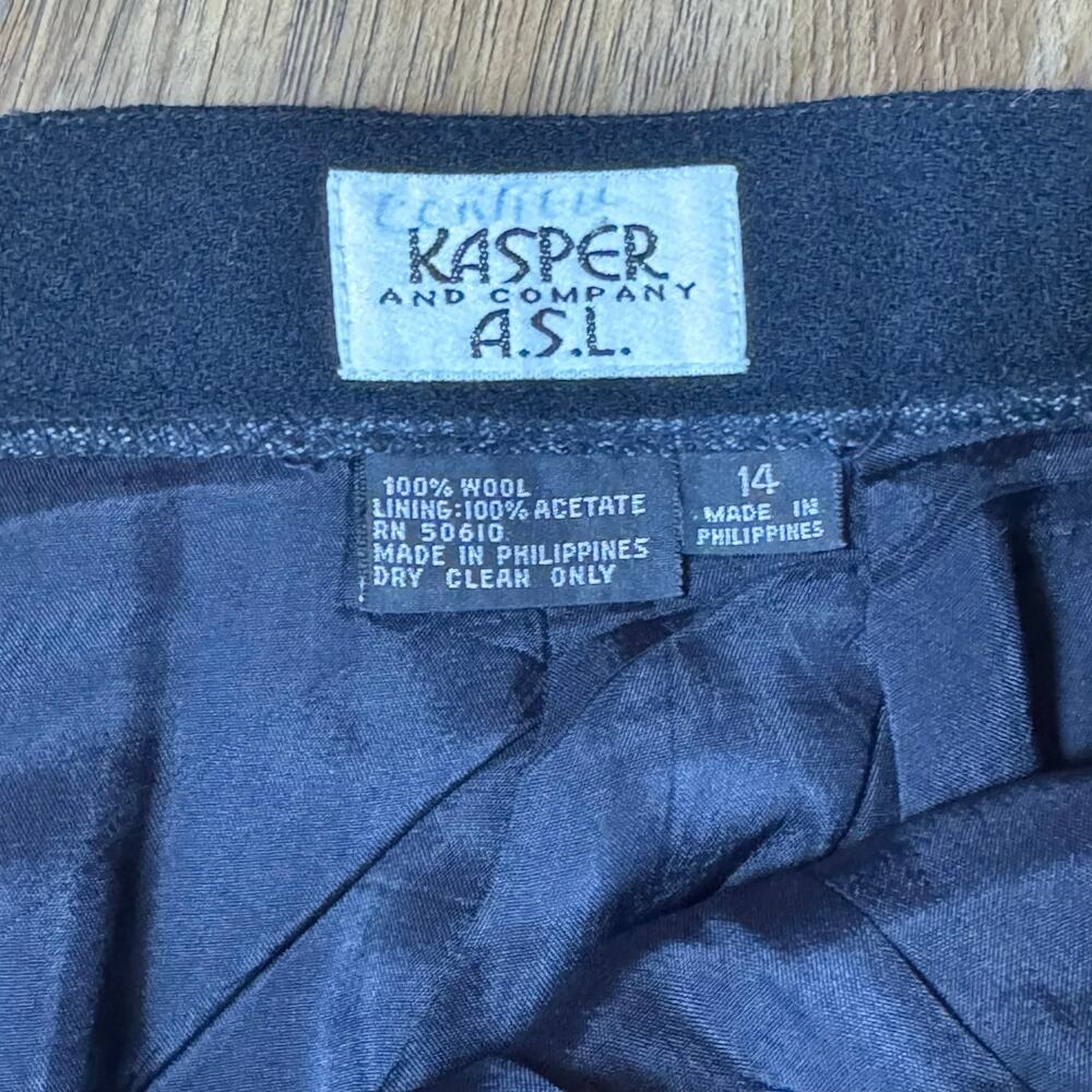 Kasper and Company A.S.L. 100% WOOL black dress pants size 14 wide leg pleats - Picture 3 of 10